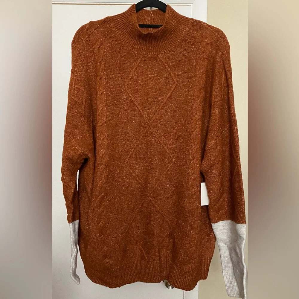 NWT Como Vintage Colorblock Cable Knit Turtleneck Mock Neck Sweater Size XL